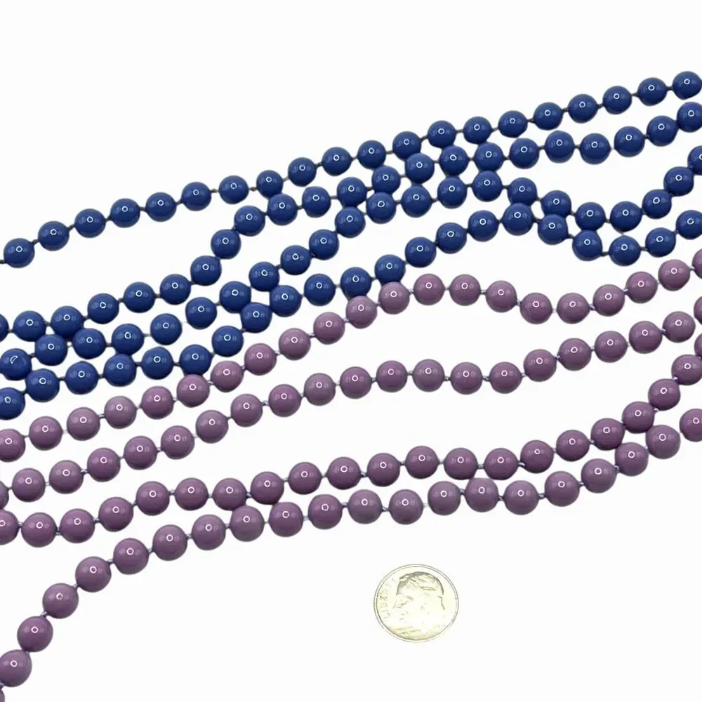 Vintage 80s Glass Bead Necklace Set Purple Blue Long Layering Festival Retro 58